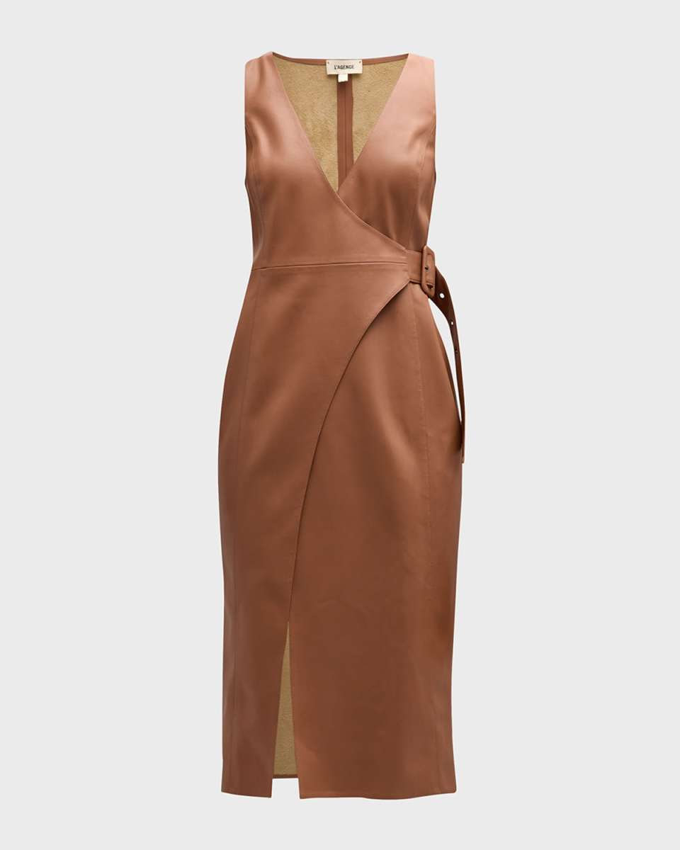 Amal Faux Leather Buckle Midi Dress